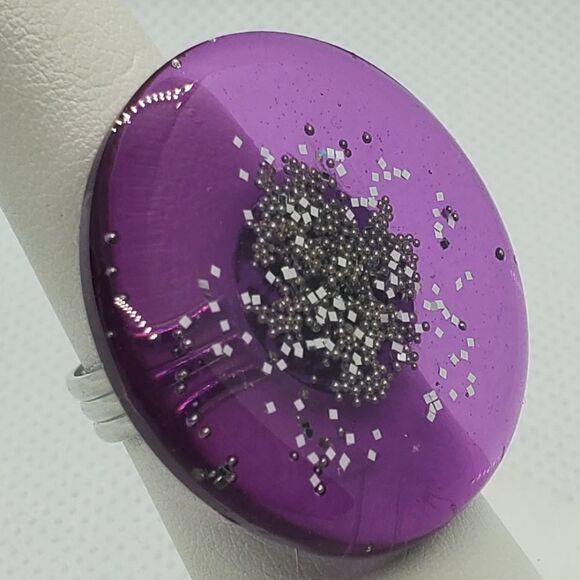 Adjustable Purple & Silver Colored Round Ring - Picture 3 of 6